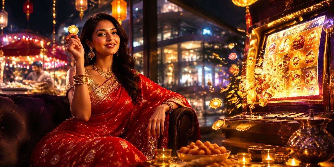 Lottery and slot machine game on mobile with traditional clothing backdrop in Delhi